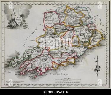 Karte der Grafschaft Cork. Neue und korrekte Irische Atlas ein komplettes Set von Provinz- und Grafschaft Karten, in die baronien unterteilt und enthalten die wichtigsten Kreuzungen, Städte, Dörfer, Flüsse, Kanäle, &c. &C. Zusammen mit einer allgemeinen Karte von Irland: erzeige in der relativen Situation in jedem Bezirk, und eine topographische Beschreibung der gleichen. Dublin: Gedruckt von George und John Grierson und Martin Keene, [C. 1825]. Sechs Karten sind von W. Beauford unterzeichnet und zwei von W. Beaufort als Kartograph. Fünf von neele als Graveur unterzeichnet, und drei von J.Taylor sowohl als Kartograph und Graveur. Quelle: Maps. C.7. b) 32. Stockfoto