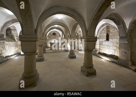 Innenansicht der romanischen Krypta aus dem Dom zum Heiligen Kreuz Nordhausen, Thüringen, Deutschland Stockfoto