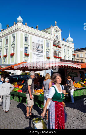 Markt in zentralen Platz, Gmunden, Salzkammergut, Oberösterreich, Österreich Stockfoto