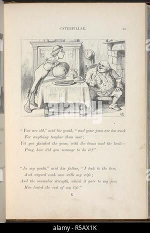 Drittel der Vater William Serie. Eine Illustration für die Kapitel, "die Raupe". Alice's Adventures in Wonderland. Mit 42 Illustrationen von John Tenniel. London: Macmillan & Co., 1866 [1865]. Quelle: C.59.B.11, Seite 65. Stockfoto