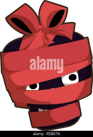 Schwarz skull Red Ribbon Symbol. Cartoon von schwarzen Schädel red ribbon Vektor Symbol für Web Design Stock Vektor