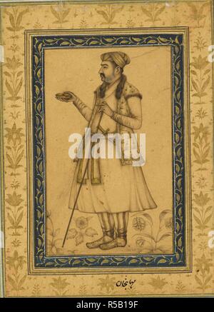 Mahabat Khan. Porträt. (Gestorben 1634). Ein prominenter Mughal General und Staatsmann. Insgesamt 13 Blätter separat montiert. Johnson Collection. In katalog Undatiert. 1600?. Quelle: J. 2,10. Stockfoto