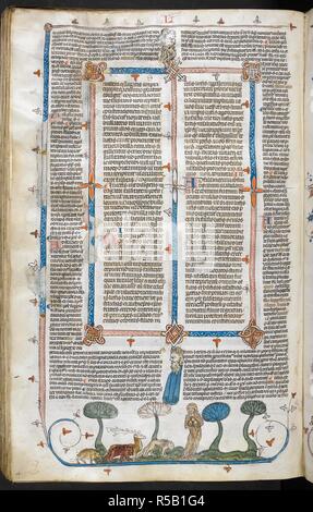 Ein Bas-de-Seite Szene einer haarigen Maria von Ägypten mit einem Wildschwein, eine Antilope, Leopard und Löwe ihr nähern. Decretals von Gregor IX mit Glossa o (der "mithfield Decretals"). Frankreich, S. (Toulouse?); im letzten Viertel des 13. Jahrhunderts oder 1. Quartal des 14. Jahrhunderts. Quelle: Royal 10 E.IV, f 278 v. Sprache: Latein. Autor: Raymond von PeÃ±afort, Editor. Bernhard von Parma, glossator. Stockfoto