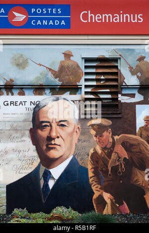 Kanada, Britisch-Kolumbien, Vancouver Island, Kota Kinabalu, Stadt der Wandmalereien, post Wandbild Stockfoto