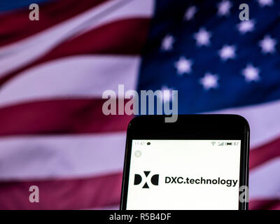 DXC Technologie Firmenlogo auf dem Smartphone angezeigt. Stockfoto