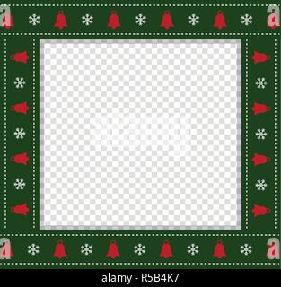 Süße Weihnachten oder Neujahr grüne Grenze mit Weihnachten Schneeflocken und Glocken Muster Ornament auf transparentem Hintergrund isoliert. Vektor square Vorlage, Ph Stock Vektor