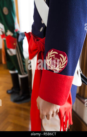 Frankreich, Region Nord-Pas-de-Calais, Boulogne-sur-Mer, Musée du Libertador San Martin, Museum und ehemalige Haus des argentinischen General San Martin, Befreier von Argentinien, Chile und Peru, Detail der militärischen Uniform aus Buenos Aires. Stockfoto