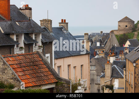 Frankreich, Normandie, Calvados Abteilung, d-Day Strände Gegend, Port En Bessin, erhöhten Blick auf die Stadt Stockfoto