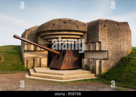 Frankreich, Normandie, Calvados Abteilung, d-Day Strände Gegend, Longues Sur Mer, WW2-Ära deutsche 150mm Artillerie-Batterie Stockfoto