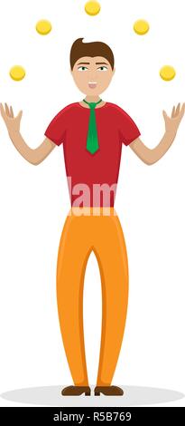 Zirkus Jongleur mit Kugeln. Flache Vector Illustration. Stock Vektor