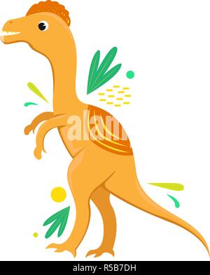 Flache Vektor isoliert cartoon Dinosaur mit abstrakten verlässt. Stock Vektor