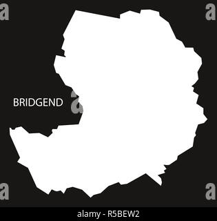 Bridgend Wales Karte schwarz invertiert Silhouette Abbildung Stockfoto