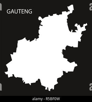 Gauteng South Afrika Karte schwarze Silhouette invertierte Darstellung Stockfoto