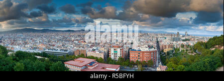 Blick über Barcelona City Center von Montjuic, Barcelona, Spanien Stockfoto