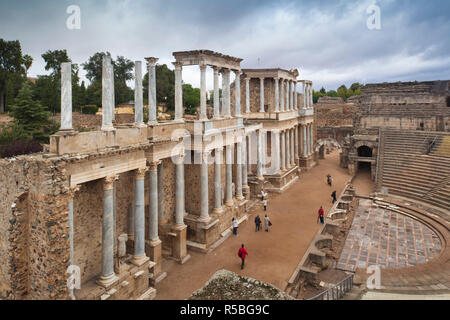 Spanien, Extremadura Region, Badajoz Provinz, Merida, Ruinen des Teatro Romano, römische Theater, 24 v. Chr. Stockfoto
