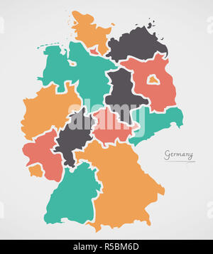Deutschland Karte mit Staaten und moderne Runde Formen Stockfoto