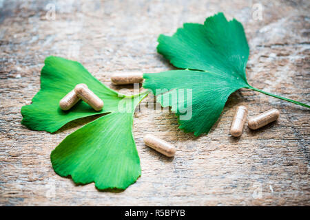 Blätter von der Maidenhair (Ginkgo biloba) Baum und Ginkgo ergänzt. Stockfoto