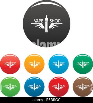 Flügel vape shop Icons Set 9 Farbe Vektor isoliert auf Weiss für jedes Design Stock Vektor