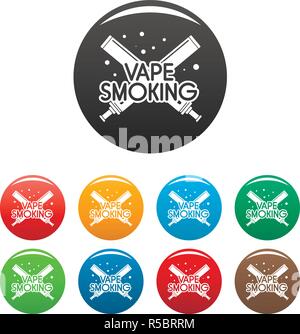 Vape rauchen Tag Icons Set 9 Farbe Vektor isoliert auf Weiss für jedes Design Stock Vektor