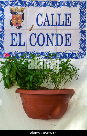 Dominikanische Republik, Santo Domingo, Zona Colonial, Calle El Conde street sign - eine Fußgängerzone in der Mitte des Colonial Zone Stockfoto