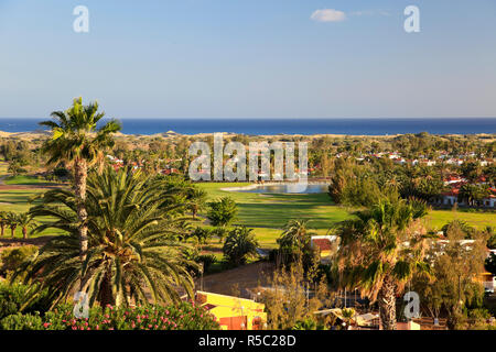 Kanarische Inseln, Gran Canaria, Blick auf Playa del Ingles und Maspalomas Resorts Stockfoto