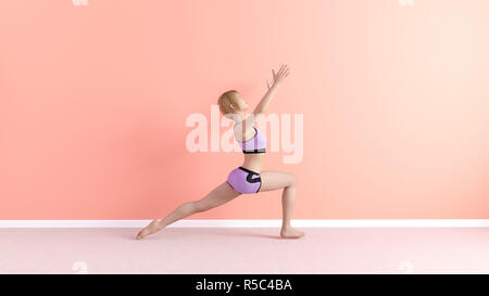 Krieger Yoga Pose weiblich Frau Demonstration Konzept Stockfoto
