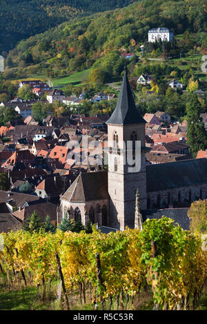 Frankreich, Haut-Rhin, Elsass, Alasatian Weinstraße, Ribeauvillé, Stadtübersicht, Herbst Stockfoto