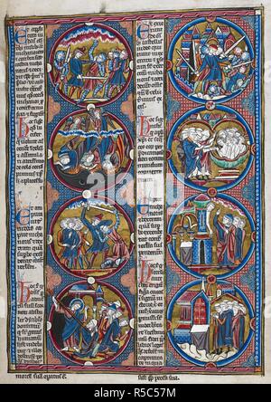 Biblische Szenen und moralizations in einer Serie von acht roundels. Bibel moralisÃ©e (Abschnitt des Oxford-Paris - London Bibel moralisÃ © e), enthält 1 Makkabäer 1 Makkabäer 14:57-2:46. Frankreich, Zentrale (Paris); 2. Quartal des 13. Jahrhunderts. Quelle: Harley 1526, f, 11. Sprache: Latein. Stockfoto