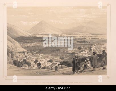 Die Balla Hissar und der Stadt Caubul, aus dem oberen Teil der Zitadelle. Als Sitz des Emirs von Afghanistan, die Bala-Hissar Festung mit Blick auf Kabul hatte enorme symbolische Kraft. An der Spitze der strategischen Hügel von Shirdarwaza, den Dickwandigen Backstein und Ton Festung war Hunderte von Jahren alten thront. Skizzen in Afghaunistan. [26 Lithographien.]. London: H. Gräber & Co., [1842]. Lithographie. Quelle: X614, Platte 2. Sprache: Englisch. Autor: Atkinson, James. Stockfoto