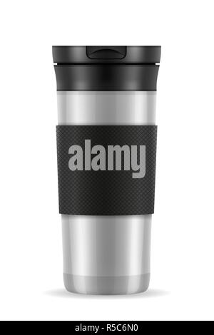 Metallic Silber thermo Cup thermomug Vector Illustration auf weißem Hintergrund Stockfoto