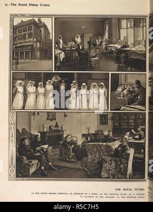 Die Royal Flying Corps Hospital in Bryanston Square, im Mai 1916 eröffnet, in einem Haus die Fastenzeit von Lady Tredegar. Die erste, in Dorset Square, blieb die Zentrale, und ein Erholungsheim wurde auch im Süßwasser in der Isle of Wight. Zusätzlich wird eine weitere Eigenschaft wurde bei Eaton Square gesichert eine Schwester Krankenhaus zu werden. . Die Arbeit und das Training des Royal Flying Corps. [Mit Illustrationen.]. London: Illustrated London News, [1918]. Quelle: 9081.h.13 auf Seite 34. Stockfoto