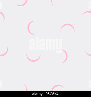 Nahtlose Muster rosa Crescent auf grauem Hintergrund. Geometrisch-abstrakte einfache Grafik drucken Nachthimmel mit Mond, Baby Kind Schlafzimmer Design Stockfoto