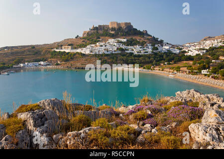 Lindos Strand, Lindos, Insel Rhodos, Dodekanes, Griechenland Stockfoto
