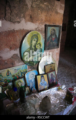 Ikone der Jungfrau Maria und babyJesus, byzantinischen Kirche Panagia Serviotisa, Stylos, Kreta, Griechenland Stockfoto