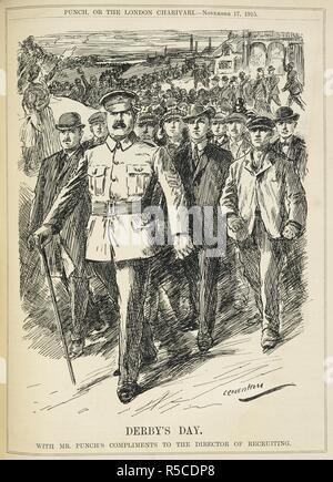 Die 'Derby Tag'. Eine Karikatur zum Thema Rekrutierung für die Armee, die während des Ersten Weltkrieges. Schlag oder die London Charivari. London, 1915. Quelle: PP. 5270, 17. November 1915, Seite 403. Autor: Raven-Hill, Leonard. Stockfoto