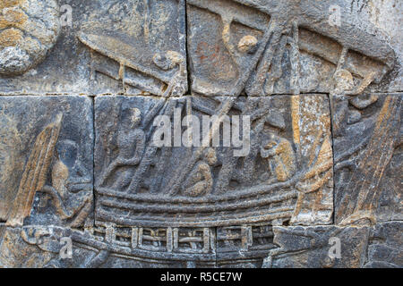 Indonesien, Java, Magelang, Relief Panel an Tempel Borobudur Stockfoto