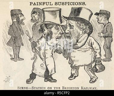 Schmerzhafte Misstrauen. Szene - Station auf dem Brighton Railway. Zwei Passagiere verdächtig vom Personal. London, 27. Dezember, 1882. Quelle: S. S. 5273. c, Bd.XLIII, Seite 273. Stockfoto