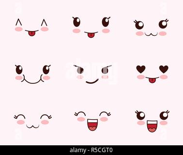 Cute Flächensatz kawaii Vector Illustration Design Stock Vektor