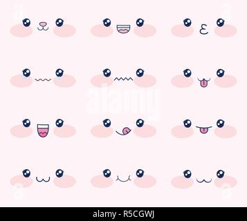 Cute Flächensatz kawaii Vector Illustration Design Stock Vektor