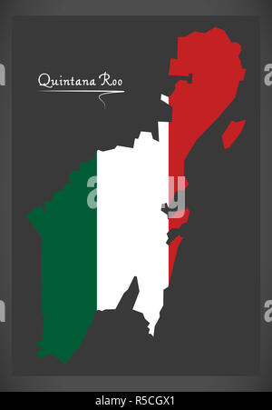 Quintana Roo Karte mit mexikanischen Nationalflagge illustration Stockfoto