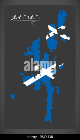 Shetland-Inseln Karte mit Abbildung der schottischen Nationalflagge Stockfoto