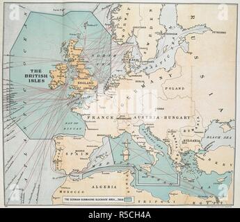 Ein Diagramm, in dem die Ersten Weltkrieg mit den deutschen U-Blockade. Die deutschen U-Blockade. London: Hodder & Stoughton, 1917. Quelle: 09083. c. 12 fold-out. Stockfoto