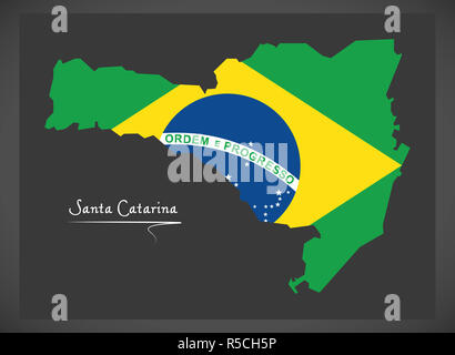 Santa Catarina Karte mit Abbildung der brasilianischen Nationalflagge Stockfoto