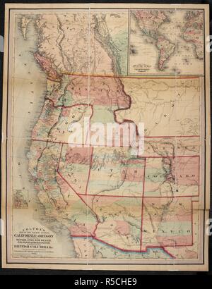 Eine Karte Kalifornien und Oregon, mit den Gebieten der Nevada, Utah, New Mexico, Colorado und Washington. Coltons Karte des Pazifischen Staaten Kalifornien und Oregon mit den Gebieten der Nevada, Utah, New Mexico, Colorado und Washington in Verbindung mit British Columbia, etc. New York, 1862. Quelle: Karten 71495. (60.). Sprache: Englisch. Stockfoto