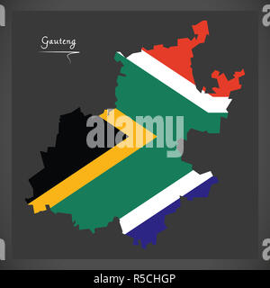 Gauteng South Afrika Karte mit Darstellung der Nationalflagge Stockfoto