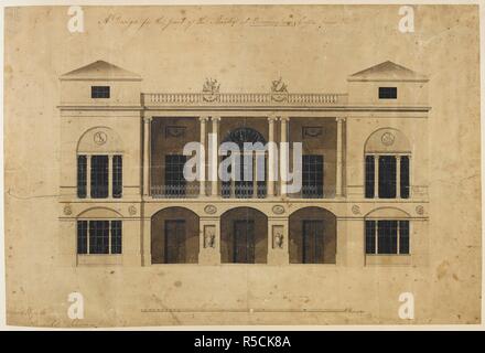 Ein Entwurf für die Fassade des Theatre Royal in Birmingham. Ein Design für die Vorderseite der Theater in Birmingham; Coffee House & C. 1780-1782. Quelle: Karten K. Top. 42,82. h. Sprache: Englisch. Stockfoto