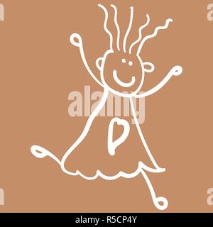 Mädchen im Stil der Zeichnungen der Kinder. Vector Illustration. Maßbild auf braunem Grund. Stock Vektor