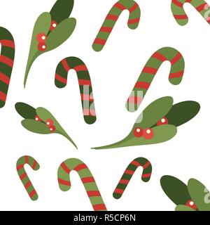 Weihnachten grün Mistel Muster auf weißem Hintergrund. Vektor Textur für Ihr Design. Stock Vektor