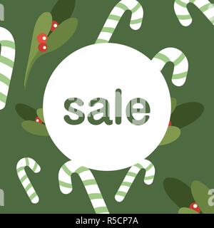 Verkauf banner Template Design mit Zuckerstangen auf grünem Hintergrund in einem Frame mit einem Platz für Text in flachen Minimalismus Stil Stock Vektor