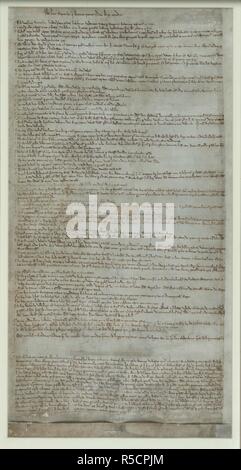 Artikel des Barons. Artikel des Barons. England; 1215. [Gesamtes Dokument] Die undatierte Originaldokument von König Johann in Runnymede eingereicht als Grundlage der Magna Carta und versiegelte es wahrscheinlich am 15. Juni 1215 Bild von den Artikeln der Barone. Ursprünglich veröffentlicht in England produziert; 1215. . Quelle: Hinzufügen. 4838,. Sprache: Latein. Stockfoto